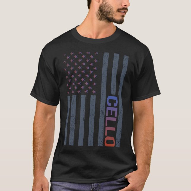 American Flagga Cello Cellist T Shirt (Framsida)
