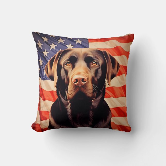 American Flagga Chocolate Labrador Kudde (Framsida)
