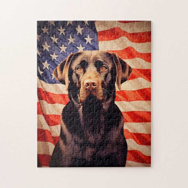 American Flagga Chocolate Labrador Pussel (Vertikal)