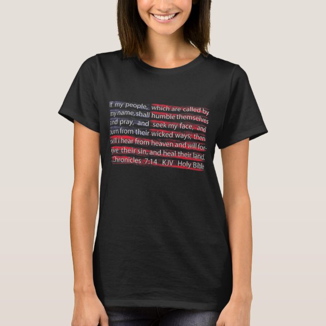 American Flagga Christian Scripture 2 Chronicles 7 T Shirt (Framsida)