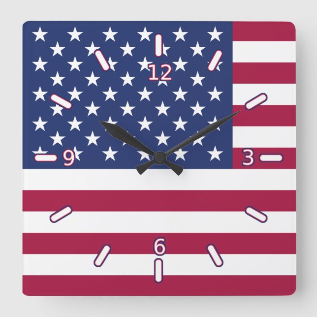 American Flagga Clock (med siffror) Fyrkantig Klocka (Framsida)