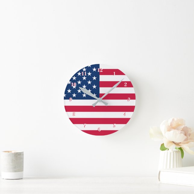 American Flagga Clock USA Patriotic Rund Klocka (Hem)