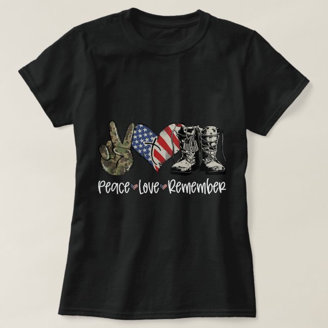 American Flagga Combat Boots Peace Kärlek Tack Ve T Shirt (Design framsida)
