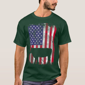 American Flagga Cow Vintage Farm Animal Patriotic T Shirt
