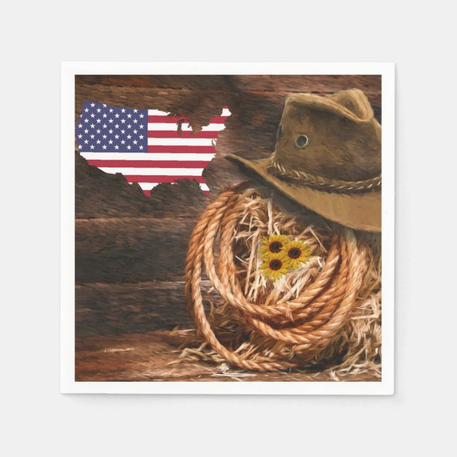 American Flagga Cowboy Hat lasso Pappersservett (Framsidan)