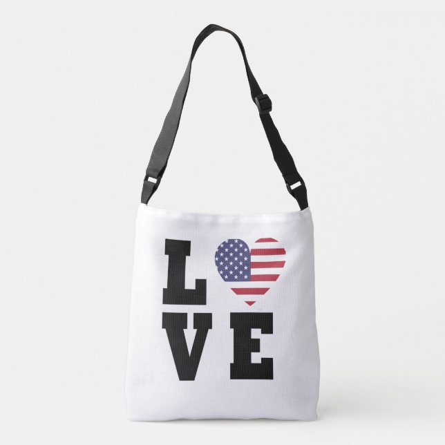 American Flagga Crossbody Bag - Patriotic Kärlek Axelväska (Baksida)