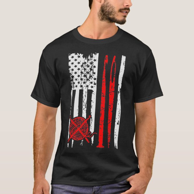 American Flagga Crotcheting Gift Patriotic Sewing T Shirt (Framsida)