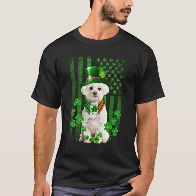 American Flagga Cute Maltese Hund Iri T Shirt (Framsida)