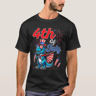 American Flagga Dinosaur Fireworks USA Patriotic 4 T Shirt
