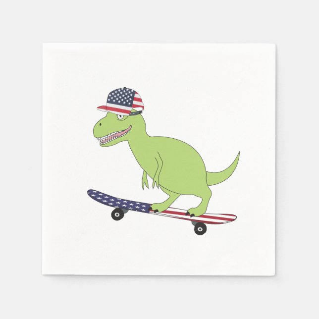 American Flagga Dinosaur Skateboarding Pappersservett (Framsidan)