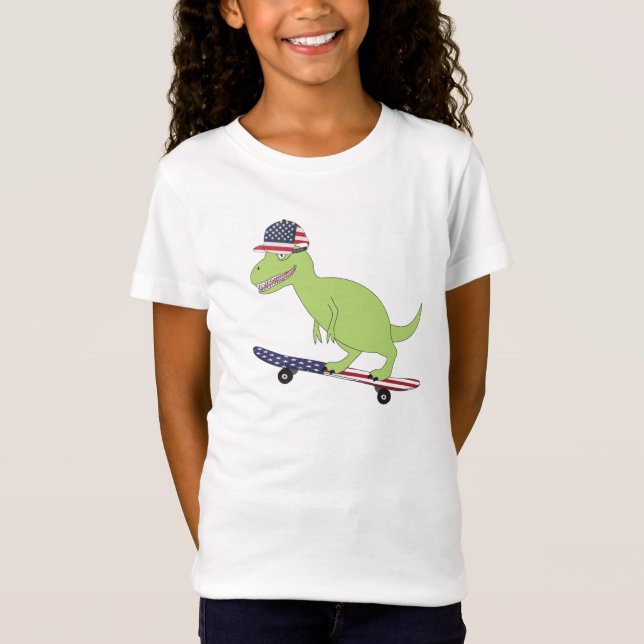 American Flagga Dinosaur Skateboarding T Shirt (Framsida)