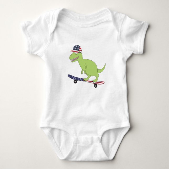 American Flagga Dinosaur Skateboarding T Shirt (Framsida)