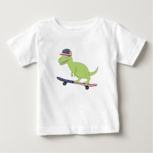 American Flagga Dinosaur Skateboarding T Shirt