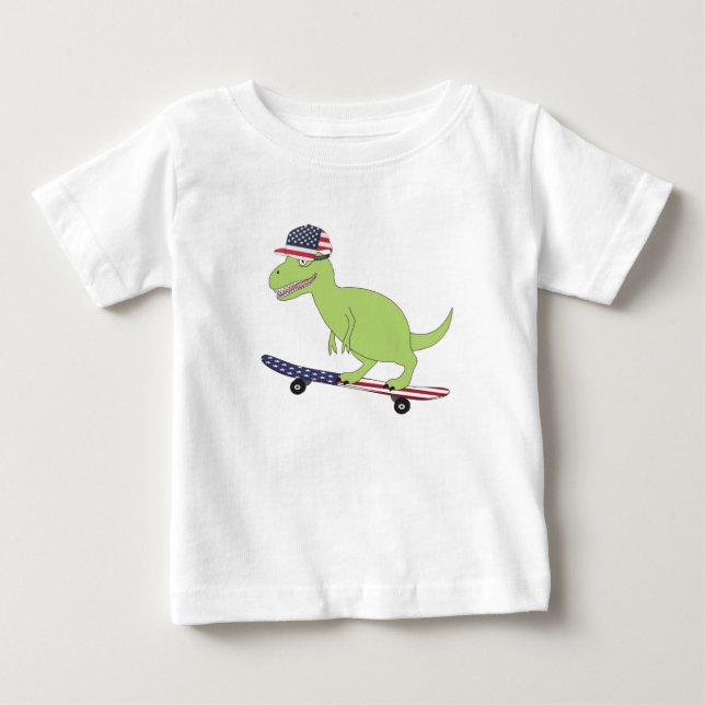 American Flagga Dinosaur Skateboarding T Shirt (Framsida)