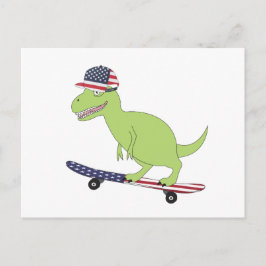 American Flagga Dinosaur Skateboarding Vykort