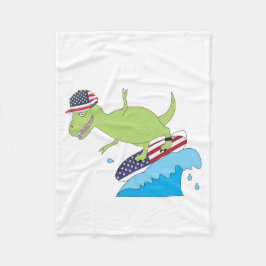American Flagga Dinosaur Surfing Fleecefilt