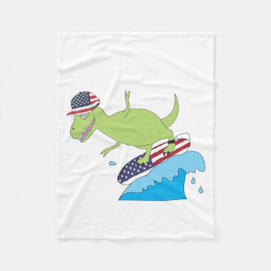 American Flagga Dinosaur Surfing Fleecefilt
