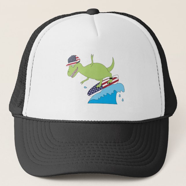 American Flagga Dinosaur Surfing Keps (Framsida)