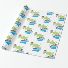 American Flagga Dinosaur Surfing Presentpapper