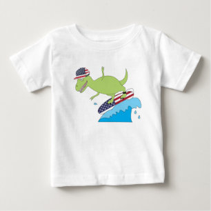 American Flagga Dinosaur Surfing T Shirt