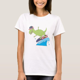 American Flagga Dinosaur Surfing T Shirt