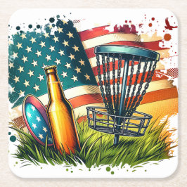 American Flagga Disk Golf and Beer Underlägg Papper Kvadrat