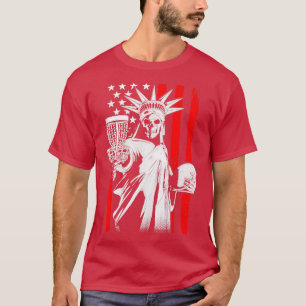 American Flagga Disk Golf Player Skeleton Statue o T Shirt