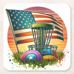 American Flagga Disk Golf Vintage Sol Underlägg Papper Kvadrat