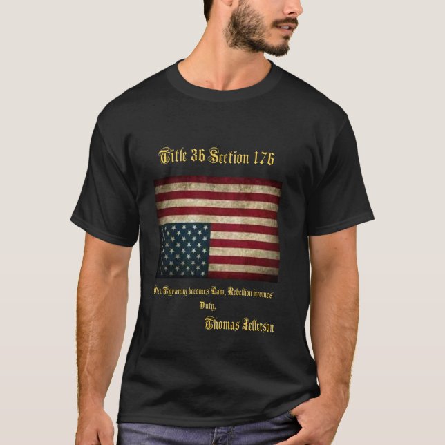American Flagga Distress Upside Down Thomas Jeffer T Shirt (Framsida)