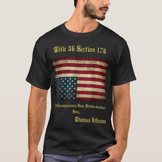 American Flagga Distress Upside Down Thomas Jeffer T Shirt (Framsida)
