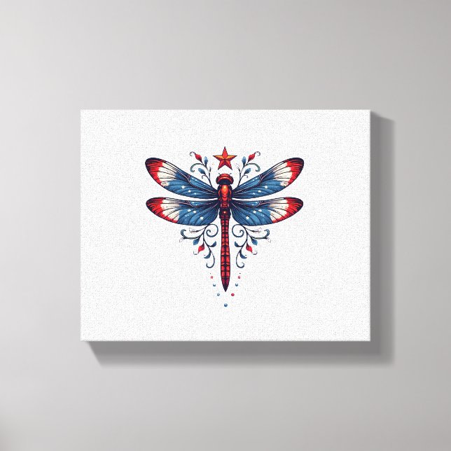 American Flagga Dragonfly Patriotic 4:e juli Red Canvastryck (Framsida)