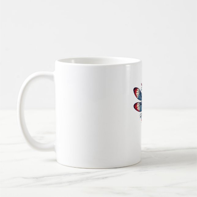 American Flagga Dragonfly Patriotic 4:e juli Red Kaffemugg (Vänster)