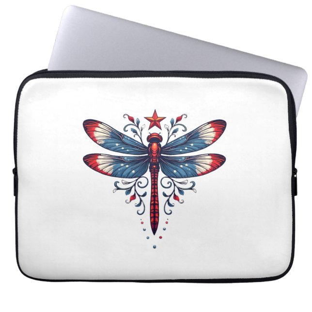 American Flagga Dragonfly Patriotic 4:e juli Red Laptop Fodral (Framsidan)