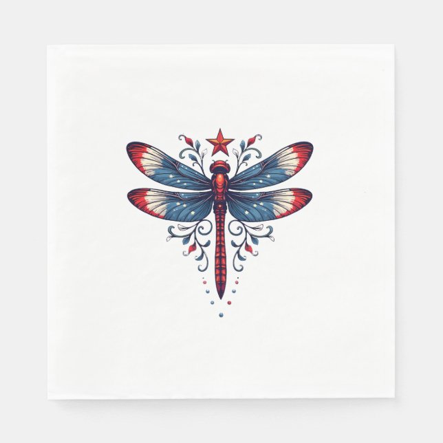 American Flagga Dragonfly Patriotic 4:e juli Red Pappersservett (Framsidan)