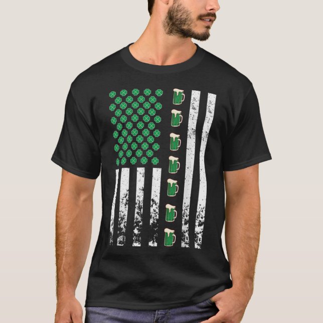American Flagga Drinking Irish Shamrock Grönt Beer T Shirt (Framsida)