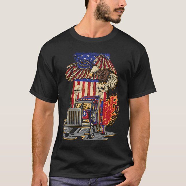 American Flagga Driver Trucker 4:e juli Eag T Shirt (Framsida)