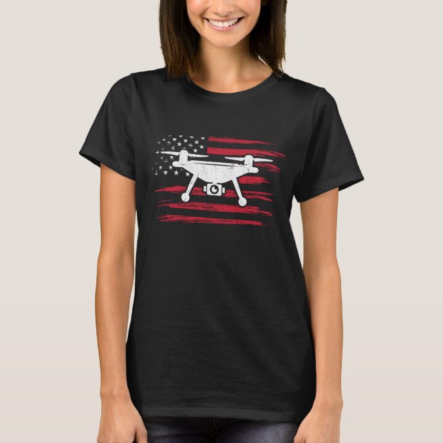 American Flagga Drone Pilot USA Drone Operator T Shirt (Framsida)