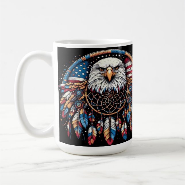American Flagga Eagle Art with Dreamcatcher Kaffemugg (Vänster)