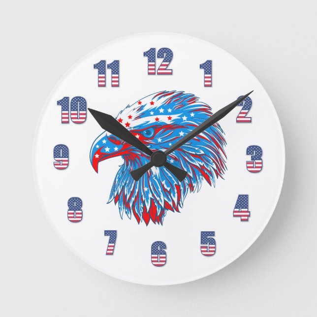 American Flagga Eagle Rund Klocka (Framsida)