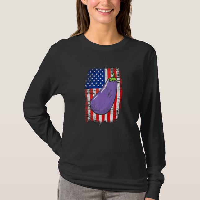 American Flagga Eggplant Farmers Kärlek Growing Eg T Shirt (Framsida)