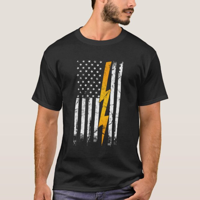 American Flagga Electric Cable Engineering Electri T Shirt (Framsida)