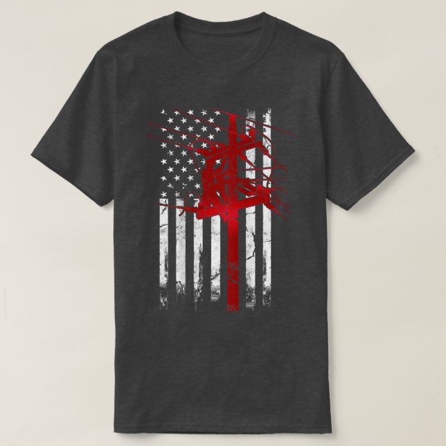 American Flagga Electric Cable Lineman T Shirt (Design framsida)