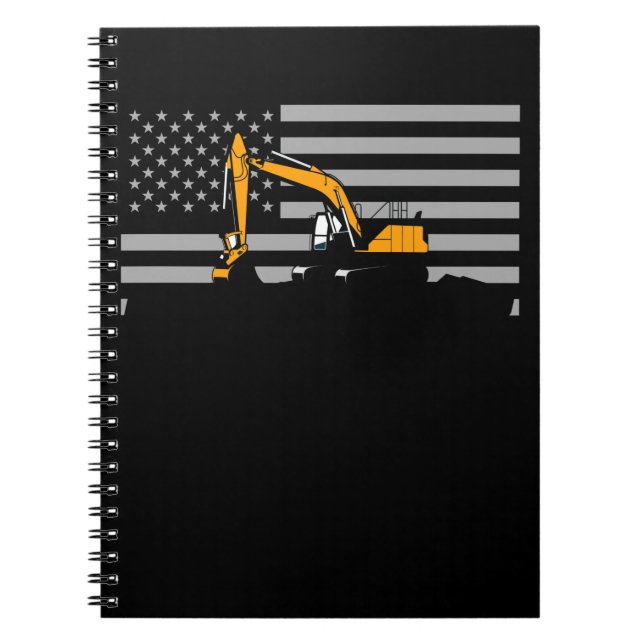 American Flagga Excavator US Flagga Construction Anteckningsbok (Framsidan)
