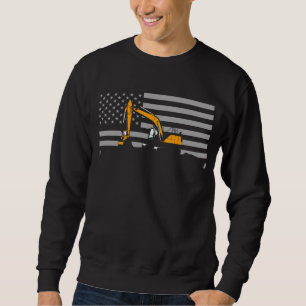 American Flagga Excavator US Flagga Construction Lång Ärmad Tröja