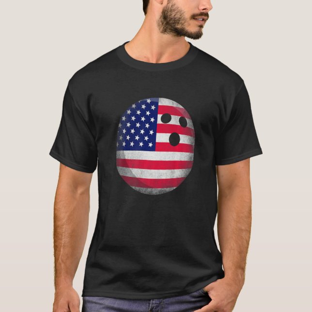 American Flagga Family Bowling Patriotic 4:e Jul T Shirt (Framsida)