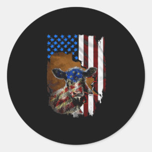 American Flagga Farmer Cow Gift Runt Klistermärke