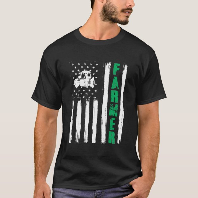 American Flagga Farmer Tractor Patriotic US Proud T Shirt (Framsida)