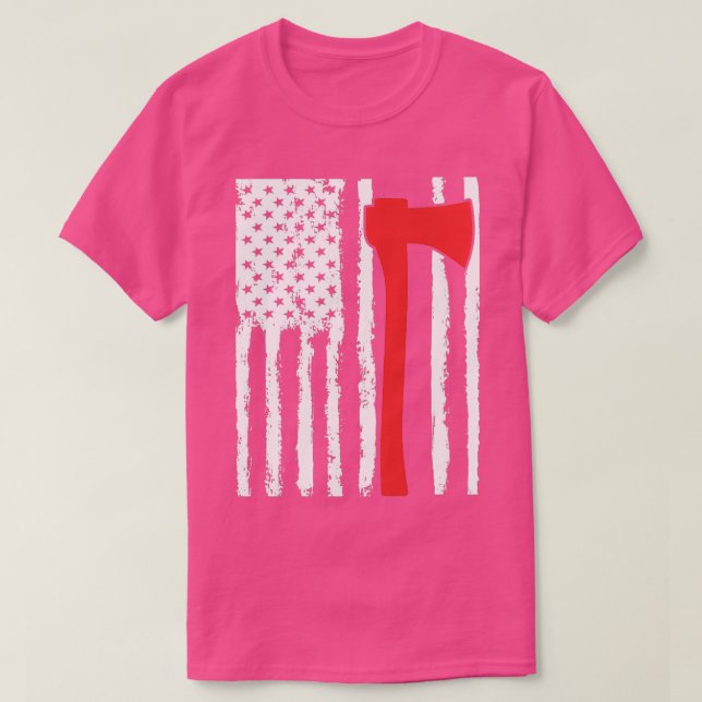 American Flagga Firefighter Red Ax Firefighter T Shirt (Design framsida)