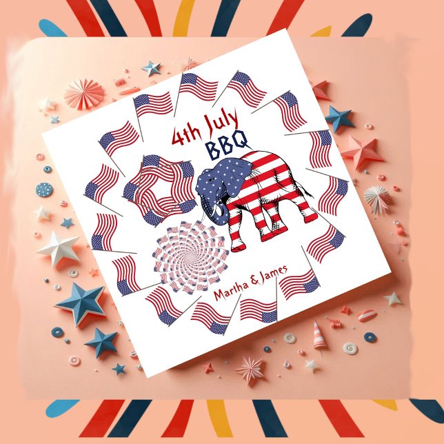 American Flagga Fireworks Elephant 4 juli Party Pappersservett (American Flag Fireworks Elephant 4th July Party Napkins)