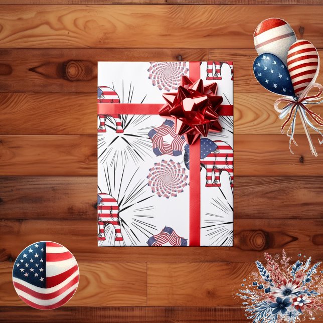 American Flagga Fireworks Elephant 4 juli Party Presentpapper (American Flag Fireworks Elephant 4th July Party Wrapping Paper)